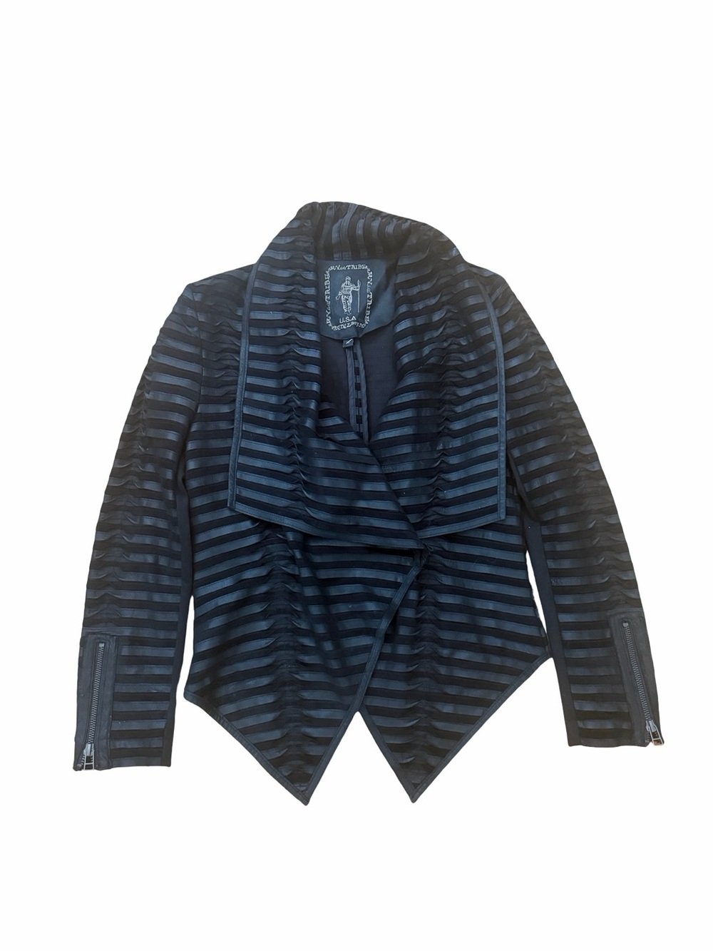 My Tribe Asymmetrical Sliced Leather Moto Jacket